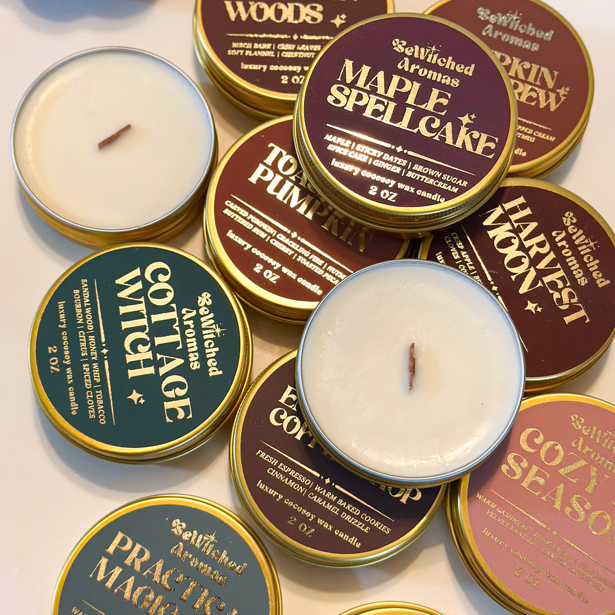 Cozy Magick Collection - 2 oz wooden wick candle tin