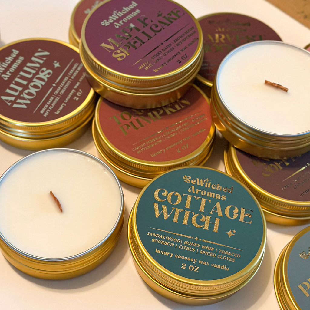 Cozy Magick Collection - 2 oz wooden wick candle tin