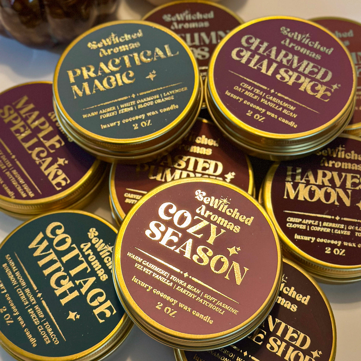 Cozy Magick Collection - 2 oz wooden wick candle tin