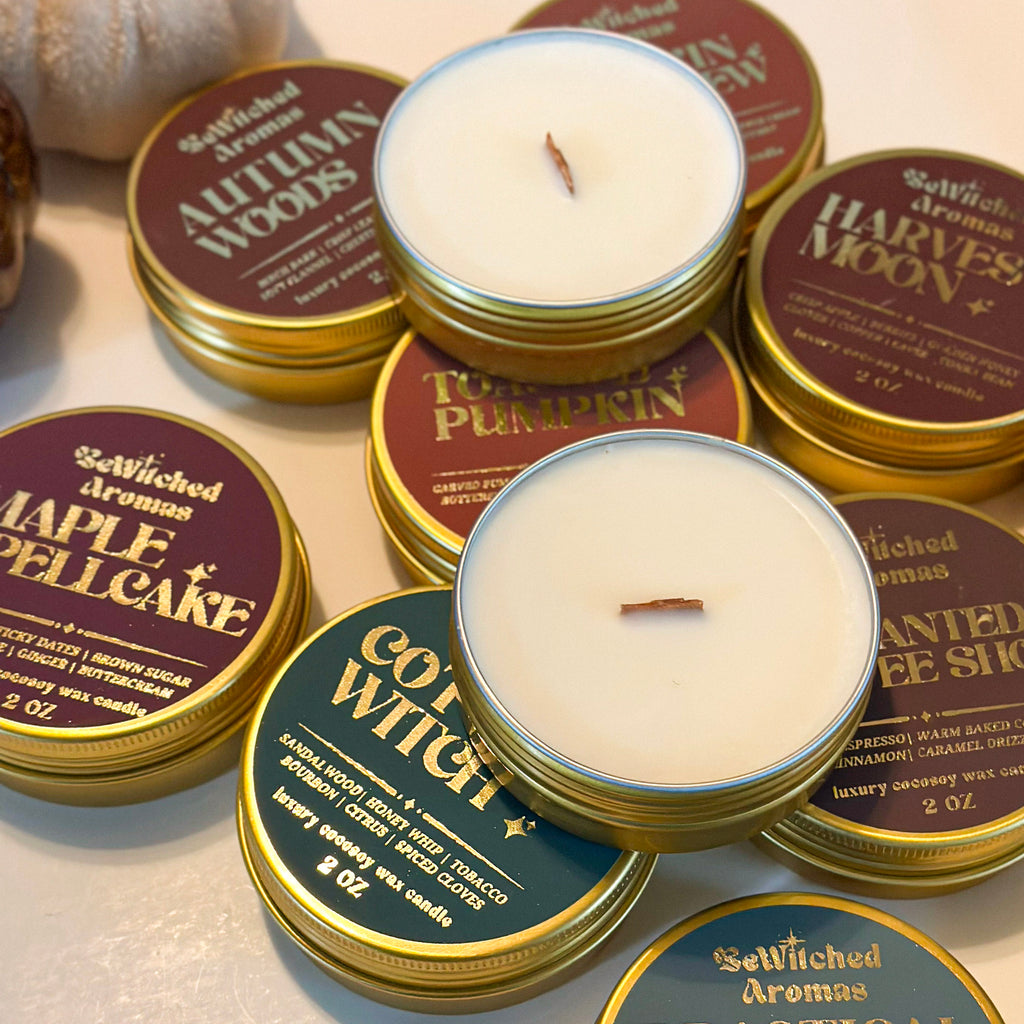 Cozy Magick Collection - 2 oz wooden wick candle tin