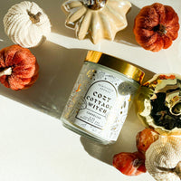 COZY COTTAGE WITCH - Sandalwood + Toasted Cloves + Patchouli | Luxury Crystal Candle Golden Jar