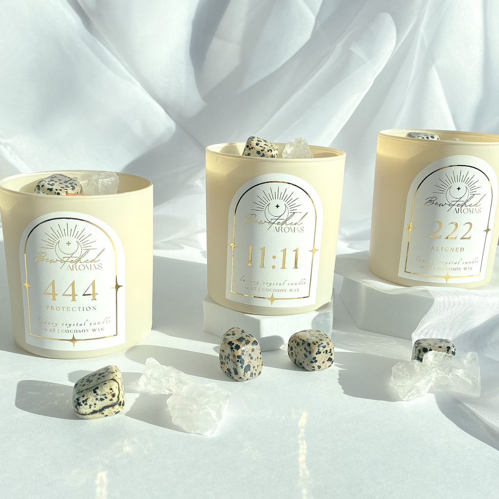 Angel Number | 10 oz Dalmatian Jasper Luxury Crystal Candle