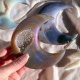 Aura Druzy Agate Moon Carving